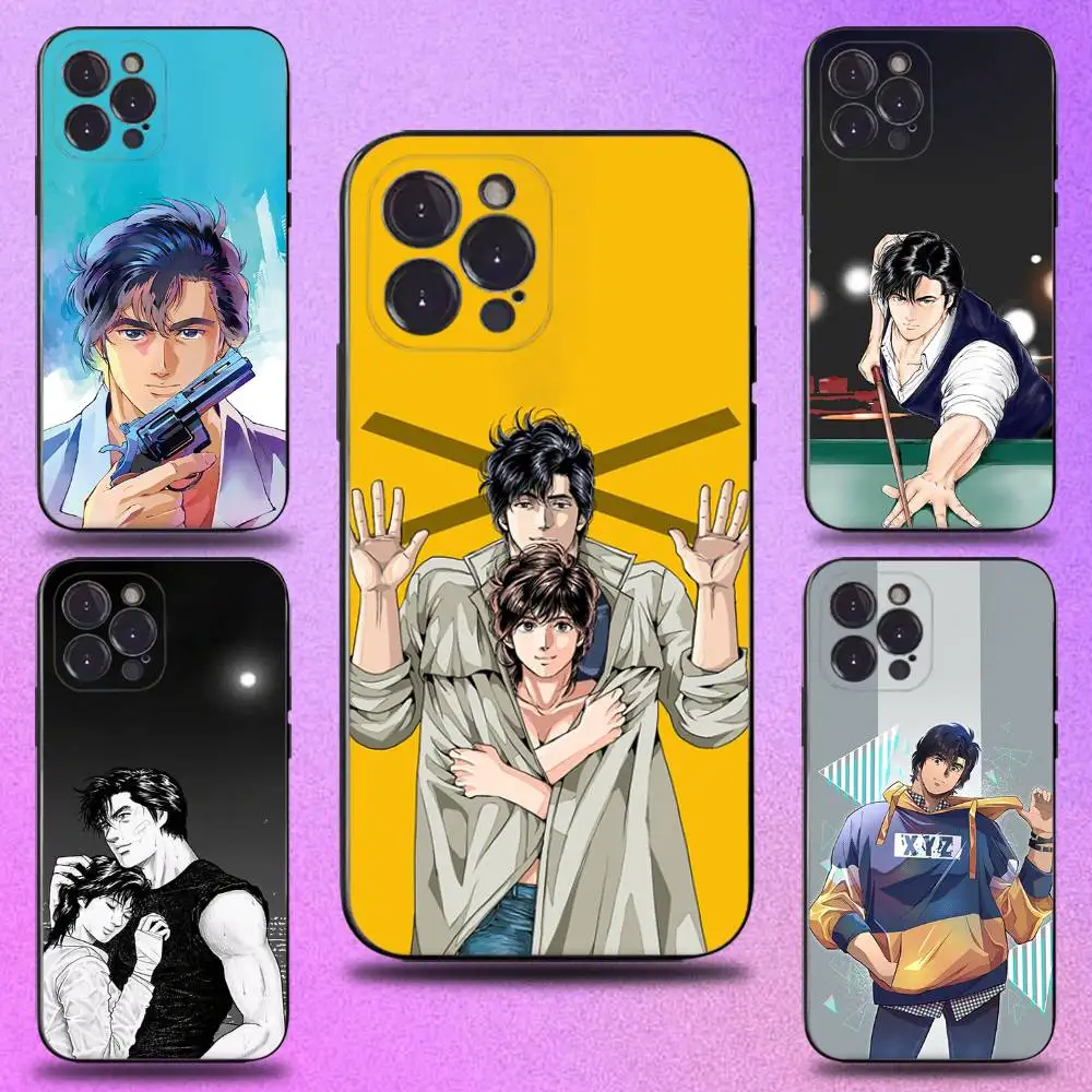 City Hunter Comic Phone Case For iPhone 16,15,14,13,12,11 Plus,Pro Max,XS,X,XR,SE,Mini,8,7,Soft Silicone Black Cover