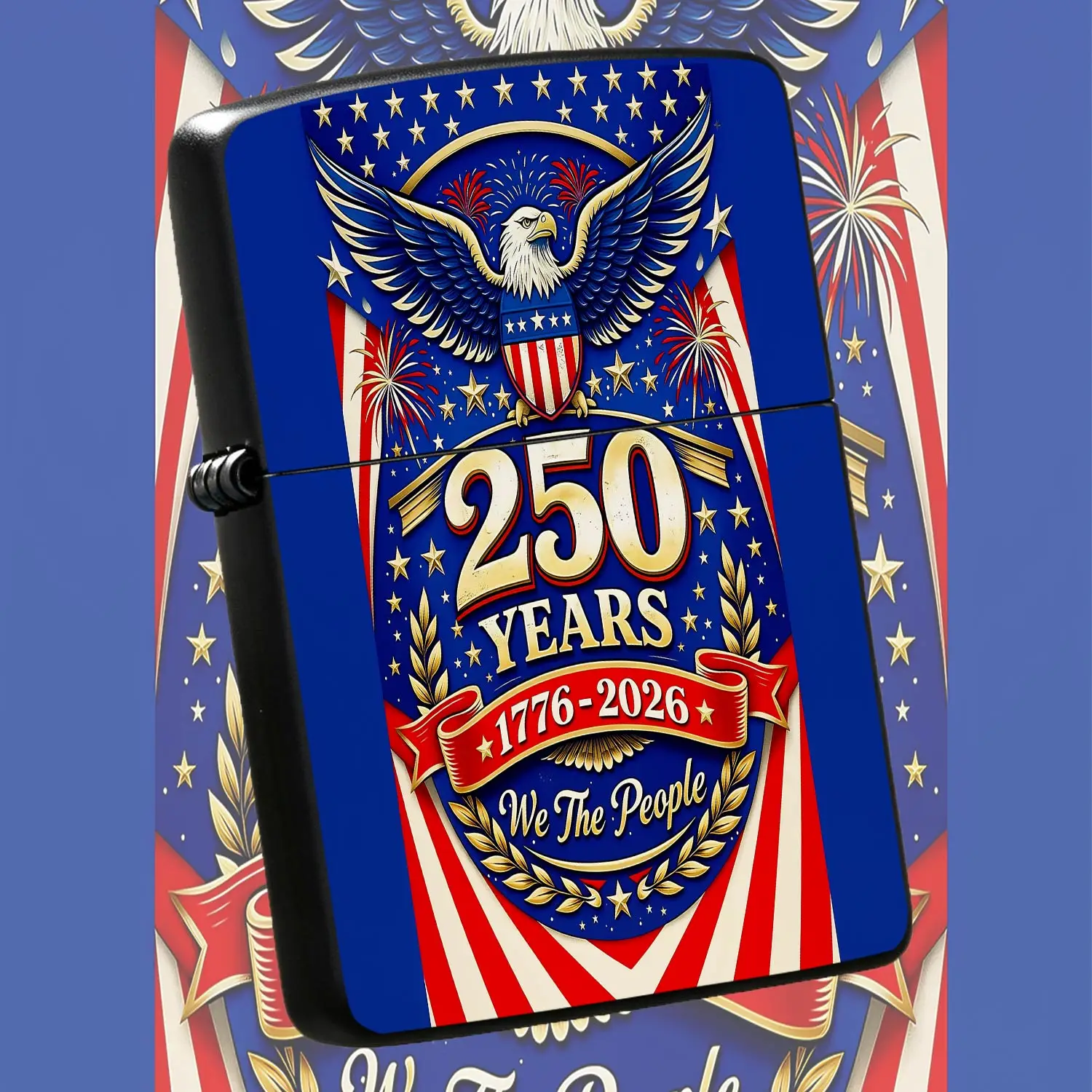 Patriotic 250Th Anniversary Of Independence Lighter, 1776-2026 We The People Bald Pattern, Classic Us Flagstripe Design, Portable All-Purpose Igniter For Outdoor Camping, Home Daily Use, Holiday Gift Collection For Pat A Humorous And Intere