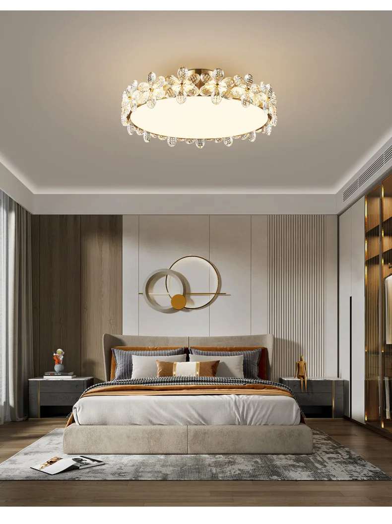 Bedroom lamp: modern, simple, light luxury, petal crystal, living room, dining room, creative round ceiling lamp