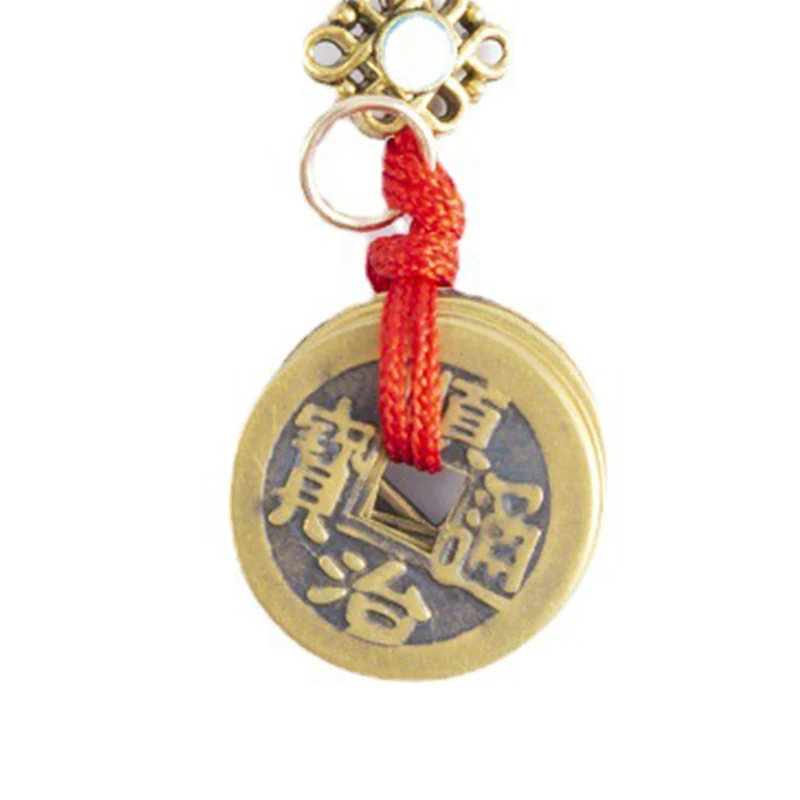 Handmade Rope Lucky Feng Shui Hanging Keychain Ancient Five Emperors Coins Key Ring Bag Car Key Chains Holder