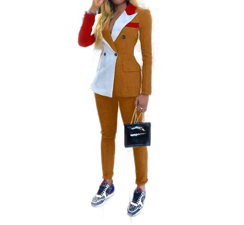 2023 Latest Casual Fashion Splicing Women\'s Suit Plus Size Ladies Slim Sets for Office Wear Uniform Blazer