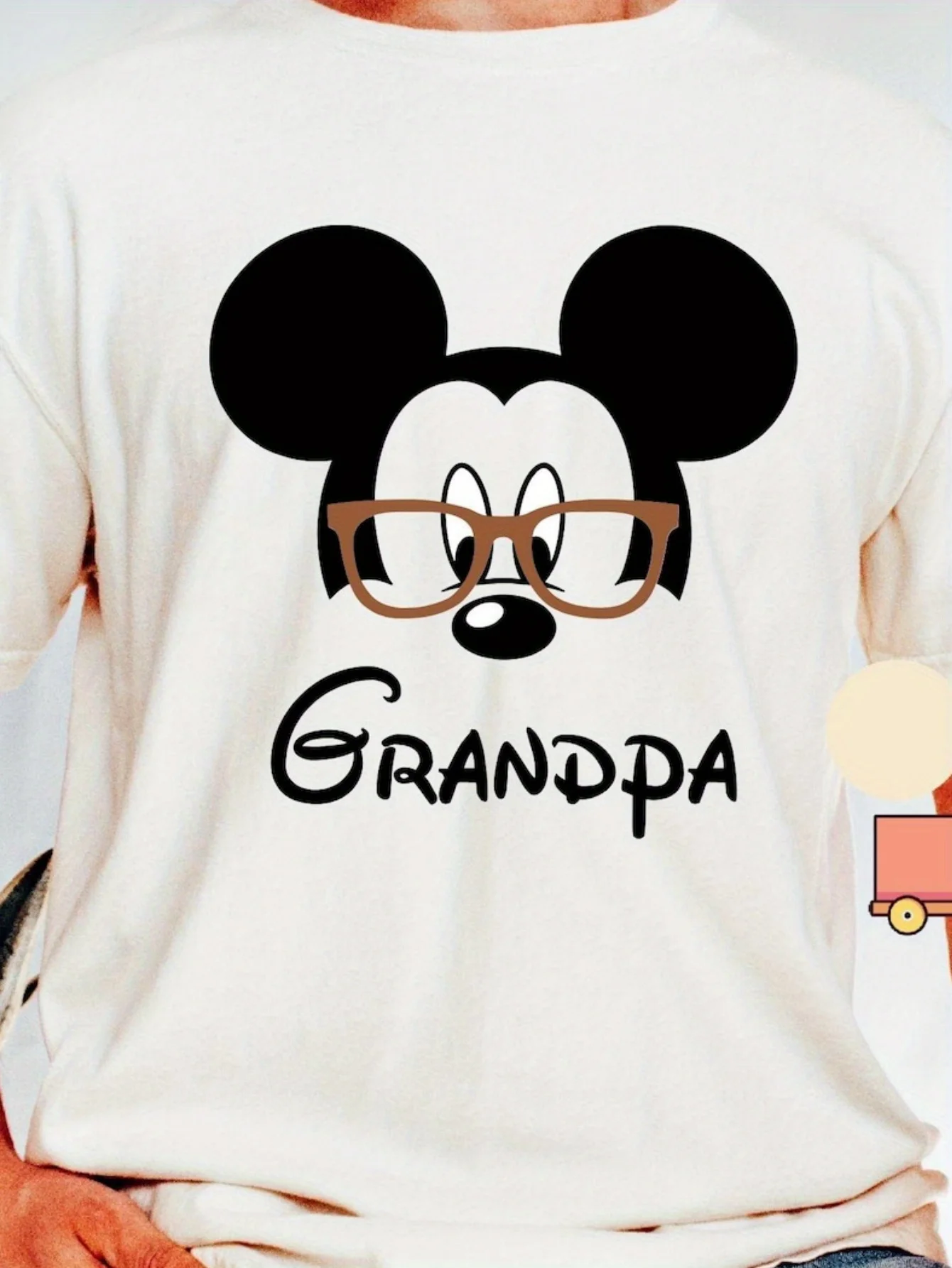 

Disney Summer Men's and Women's Short sleeved Grandpa Mickey Mouse Glasses Pattern T-shirt Fashion Party Travel
