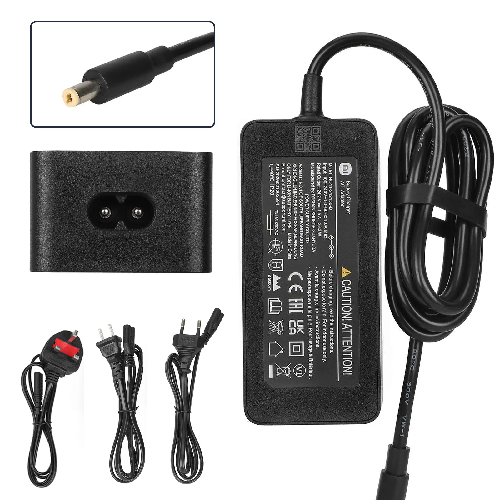 

Charger Adapter for Xiaomi Electric Scooter Skateboard Charger 24.2V1.5A DC2.1 Scooter Original Yellow Charger Accessories