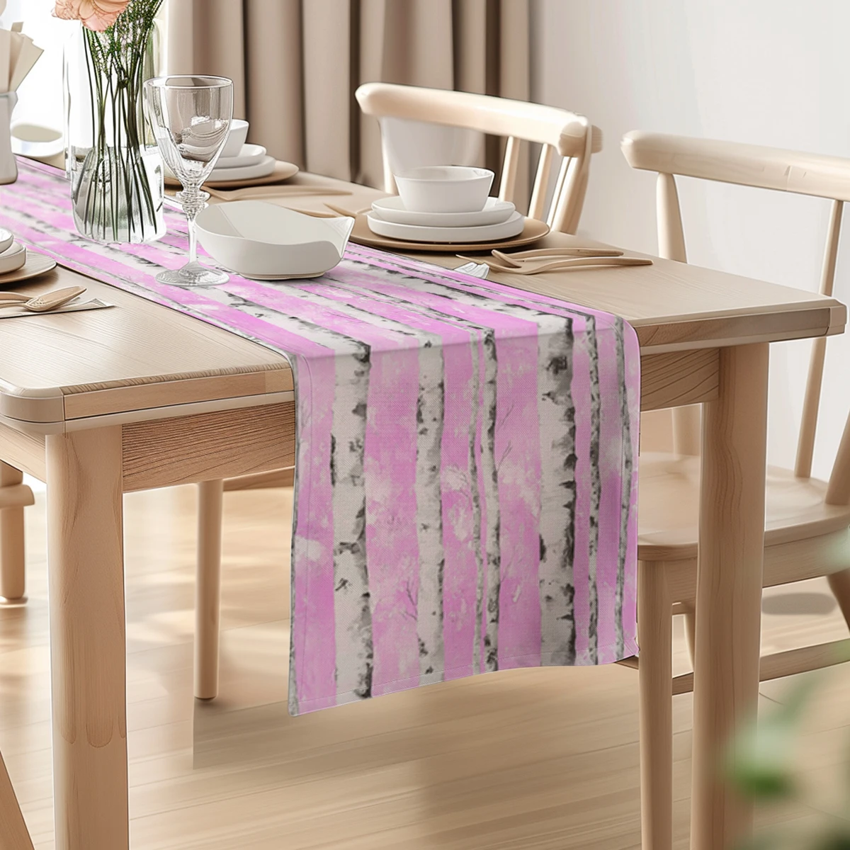 Watercolor Birch Table Runners Kitchen Table Decor Farmhouse Washable Dining Table Runner Holiday Party Wedding Decorations