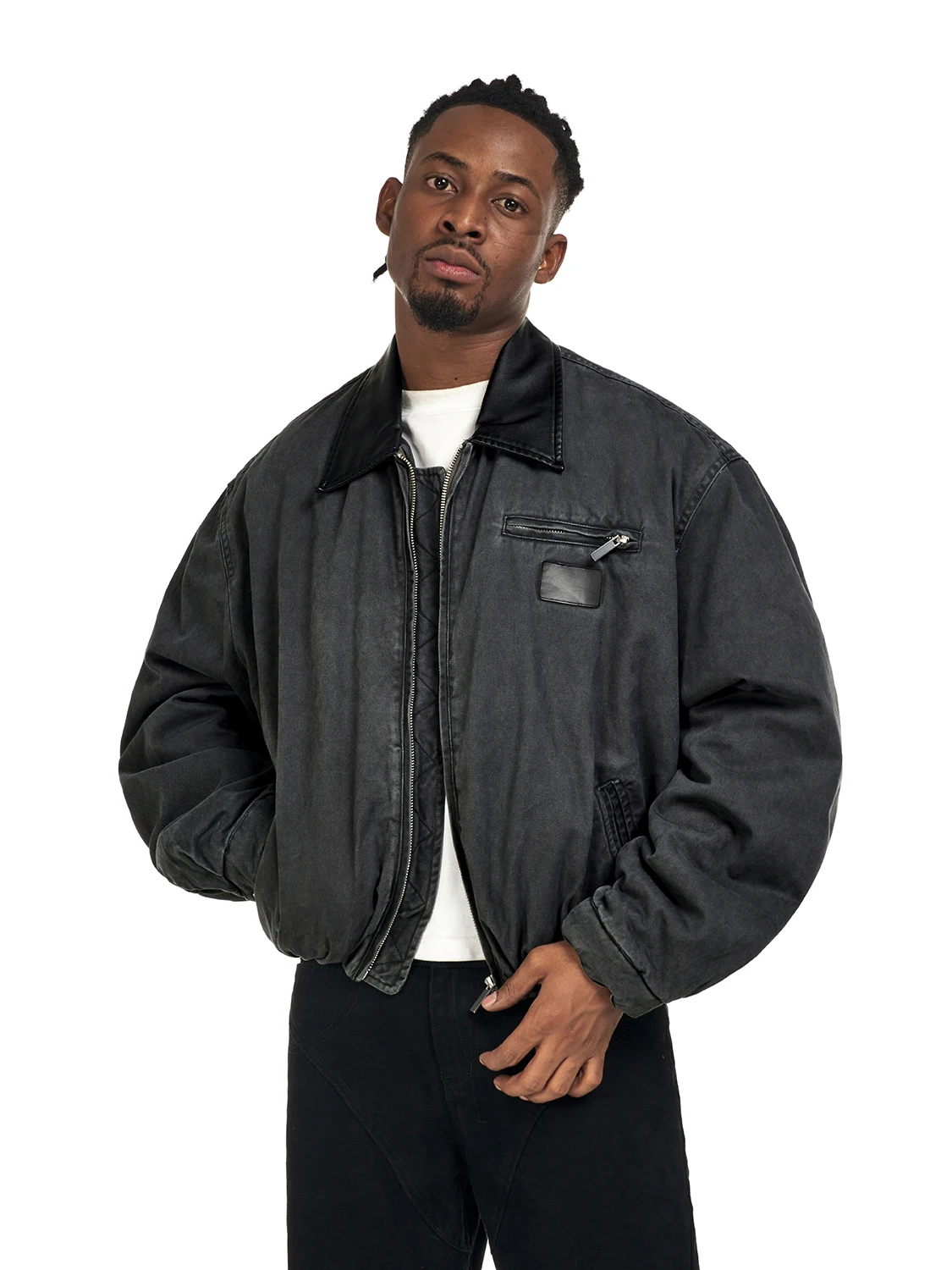 

MT99 Американская ретро-куртка в стиле барн из хлопка с кожаным воротником, рабочая одежда, мужская и женская, с утянутым низом, хлопковое пальто