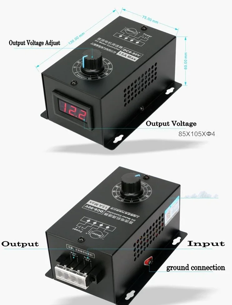 العرض الرقمي 0 ~ 100% قابل للتعديل DC 6-90V 15A DC سرعة المحرك تحكم PWM منظم 12V 24V 48V 60V 72V 90V 1000W عكسها