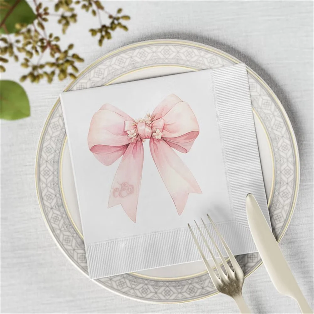 

50PCS Custom personalized Pink Bow cottagecore boho Cocktail Napkins Baby Girl Shower Pink bow Coquette preppy decor Bridal show