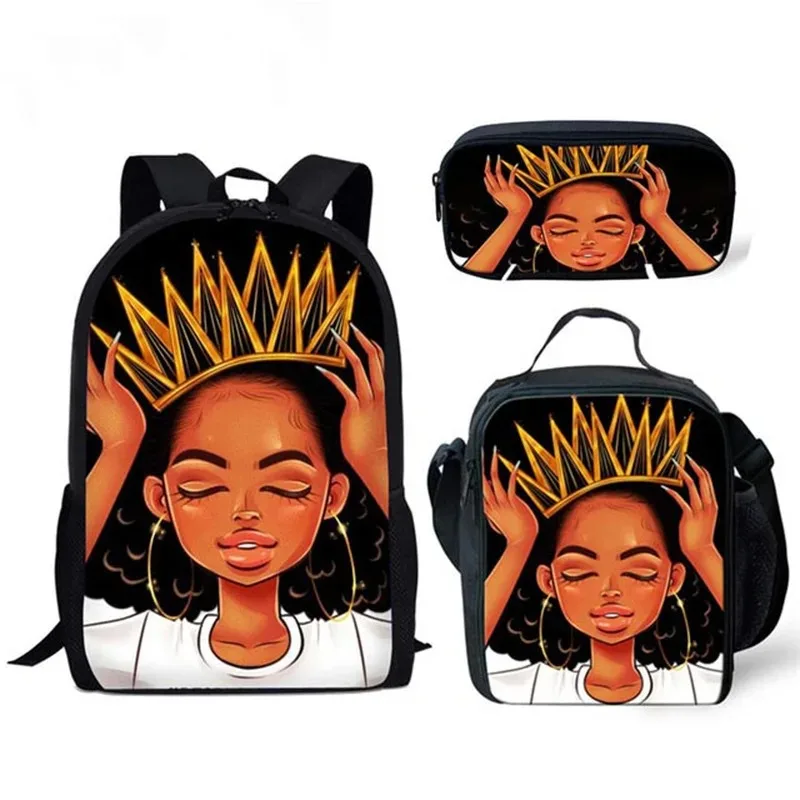 

Backpack with African girl print, 3pcs/set, for student, school backpack, laptop, lunch, case, popular, new