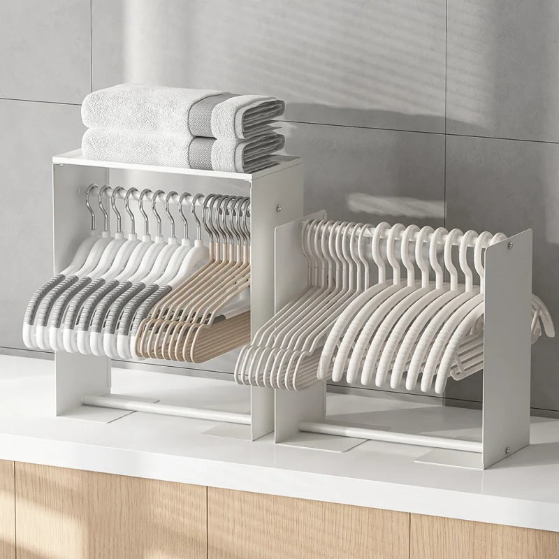 Home balcony clothes rack storage shelf, bathroom wardrobe shelf with shelves, flocked metal clothes rack organizer