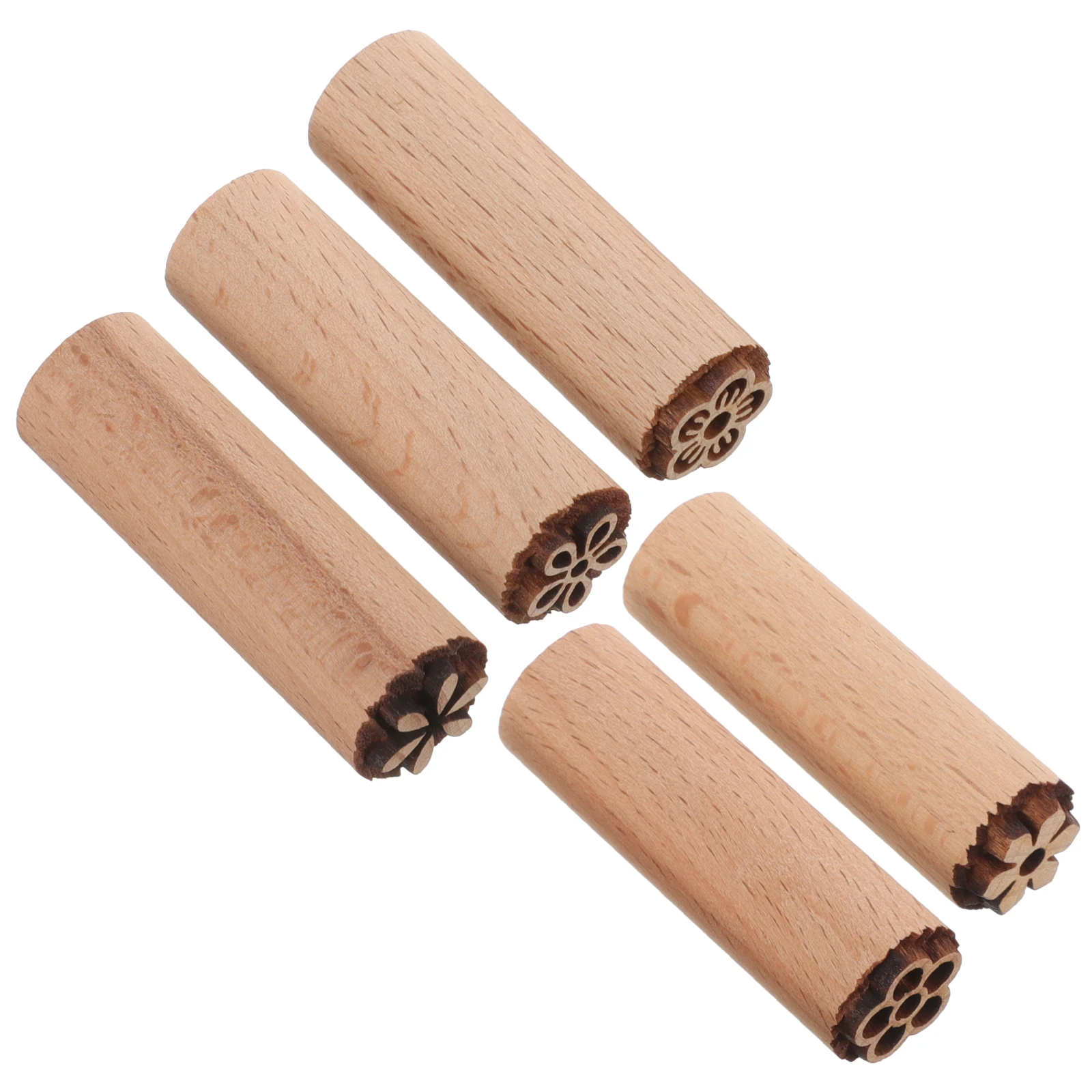 5Pcs Wood Pottery Tools Stamp Column Wooden Stamps Clay Stamper Natural Wood Stamps DIY Clay Pottery Printing Blocks Clay Tool