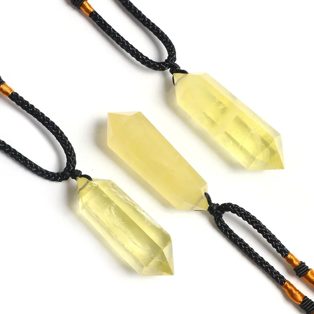 Natural Citrine Necklaces Hexagonal Double Point Pendants Healing Energy Crystal Gemstones Magic Amulet Protection Women Jewelry