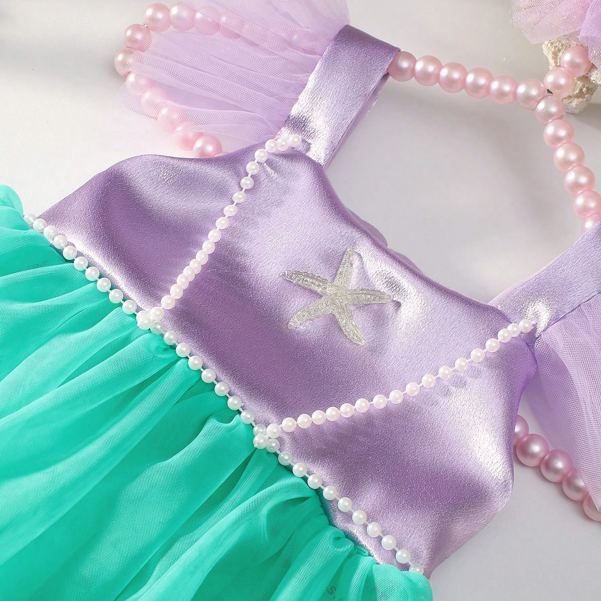 Ylsteed Newborn Photography Props Starfish Pearl Style Baby Girl Purple Dress with Headband Infant Photo Shooting Outfits