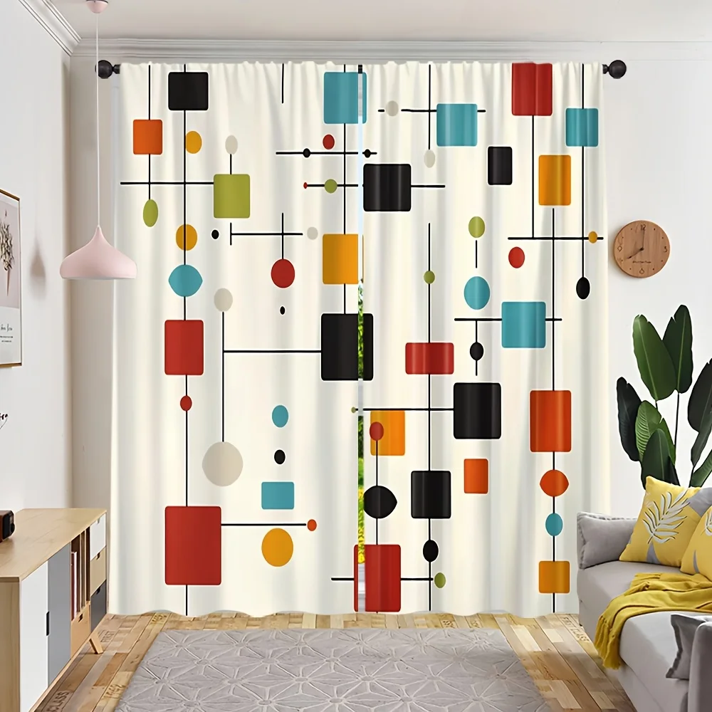 

Ретро-шторы с геометрическим узором, полиэстеровые светопропускающие панели для гостиной и спальни, современный дизайн в стиле середины века, декор для окон дома