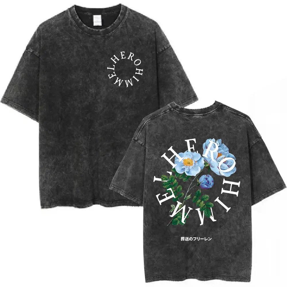 Vintage Frieren Beyond Journey's End Anime Casual Style Damen T-Shirt Unisex Tee Top Herren Baumwoll-Kurzarm-Shirt gewaschen – Detail 23