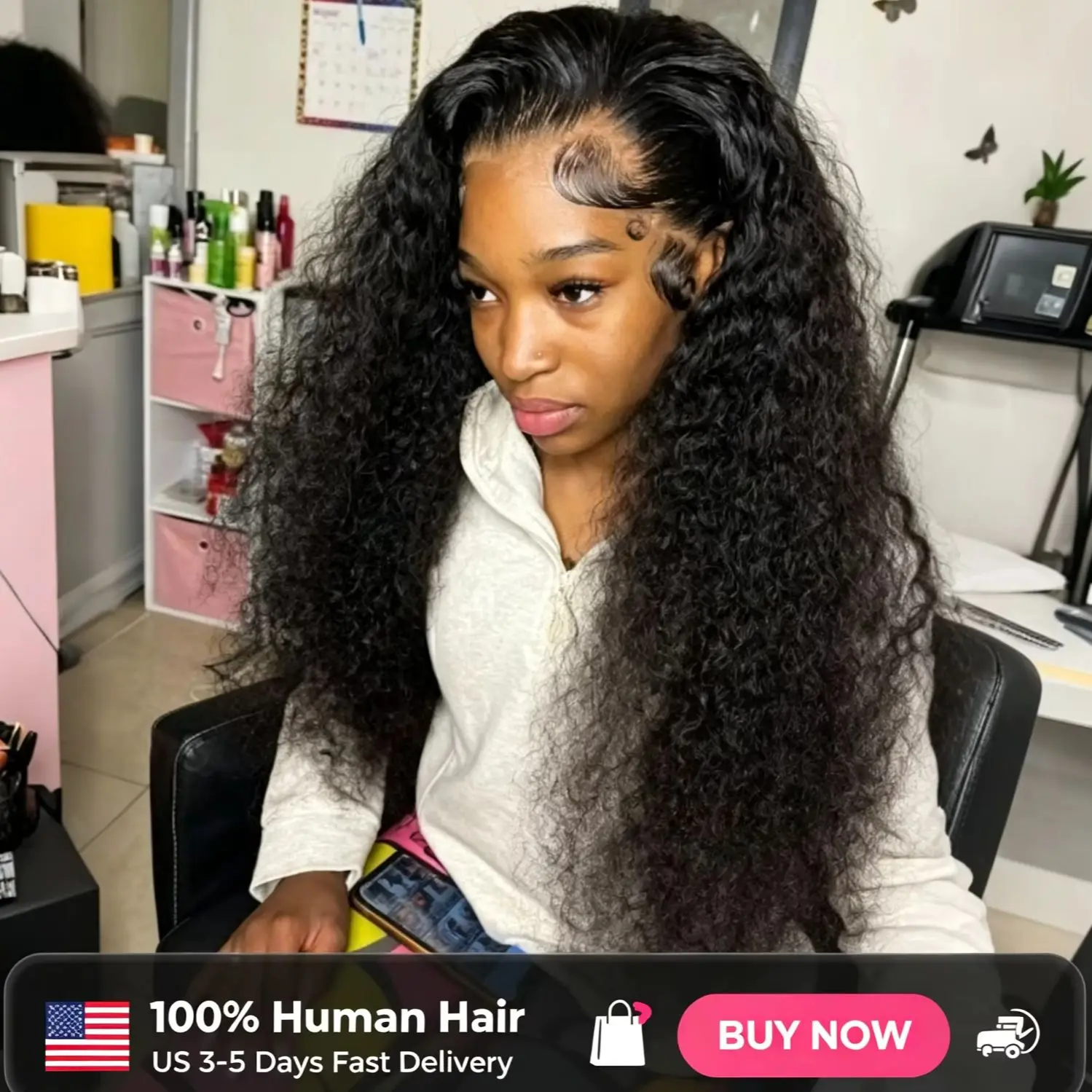 13x6 HD Deep Curly Lace Front Wig 100% Brazilian Remy Hair Pre Plucked Wig US Stock Fast 2‑3 Day Shipping Natural Black Wigs For Black Women
