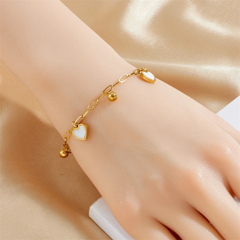DIEYURO 316L Stainless Steell Heart Double-deck Bracelet New Trend Small Round Bead Non-fading Love Hand Chain Jewelry Gift image 6