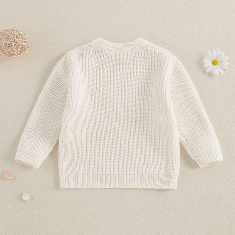 Newborn Girl Sweater Casual Bow Embroidery Warm Knitted Long Sleeves Pullover Infant Knitwear for Toddler