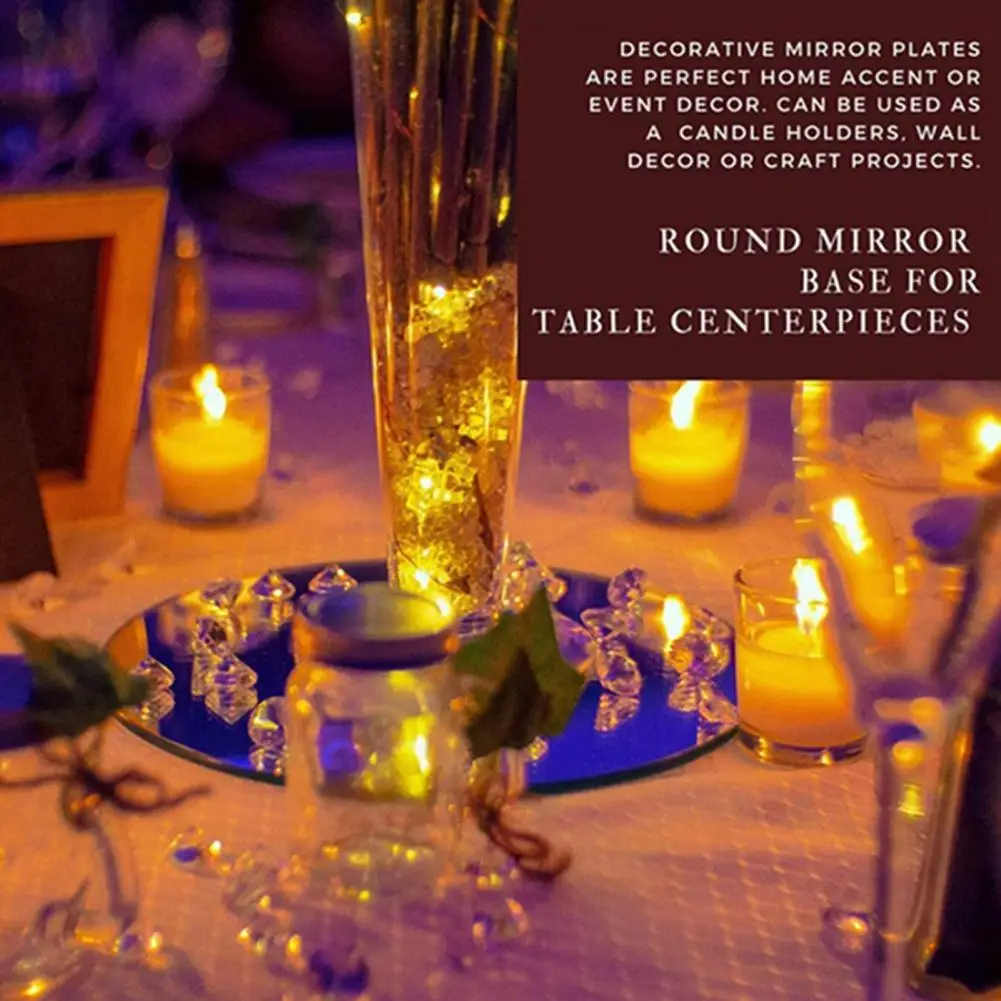 กระจกกลมถาดแก้ว,ขนาดใหญ่ความจุ DIY อะคริลิคตาราง Centerpiece,เทียนสําหรับงานแต่งงานตกแต่ง,200 มม