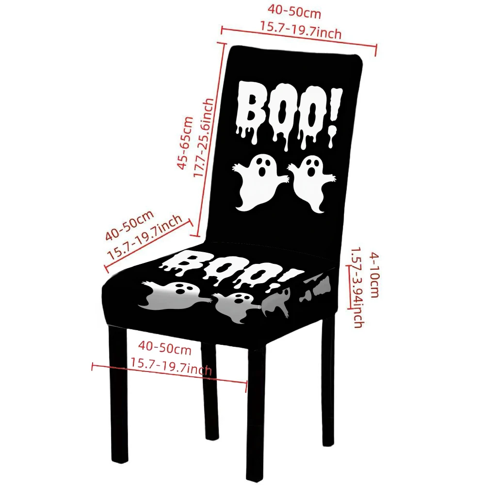 4/6pcs Elastic Dining chair covers Halloween Boo Ghost Print Stretchable Seat Protector for Home Party Decorations