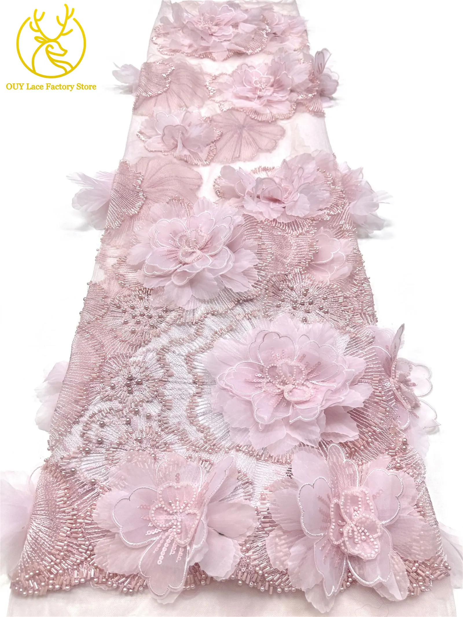 Hochwertige Exquisite 3D-Stickerei Blumen-Tüllspitze Hochwertige Afrikanische Perlen-Pailletten-Spitze Französischer Tüll Hochzeitskleid-Stoff – Detail 23