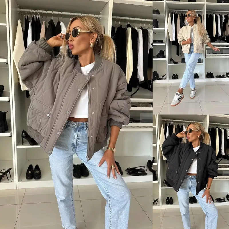 

Winter Solid Color Long-sleeved Casual Button-down Cotton Jacket Women's Clothing S-2XL Size Women's Clothing