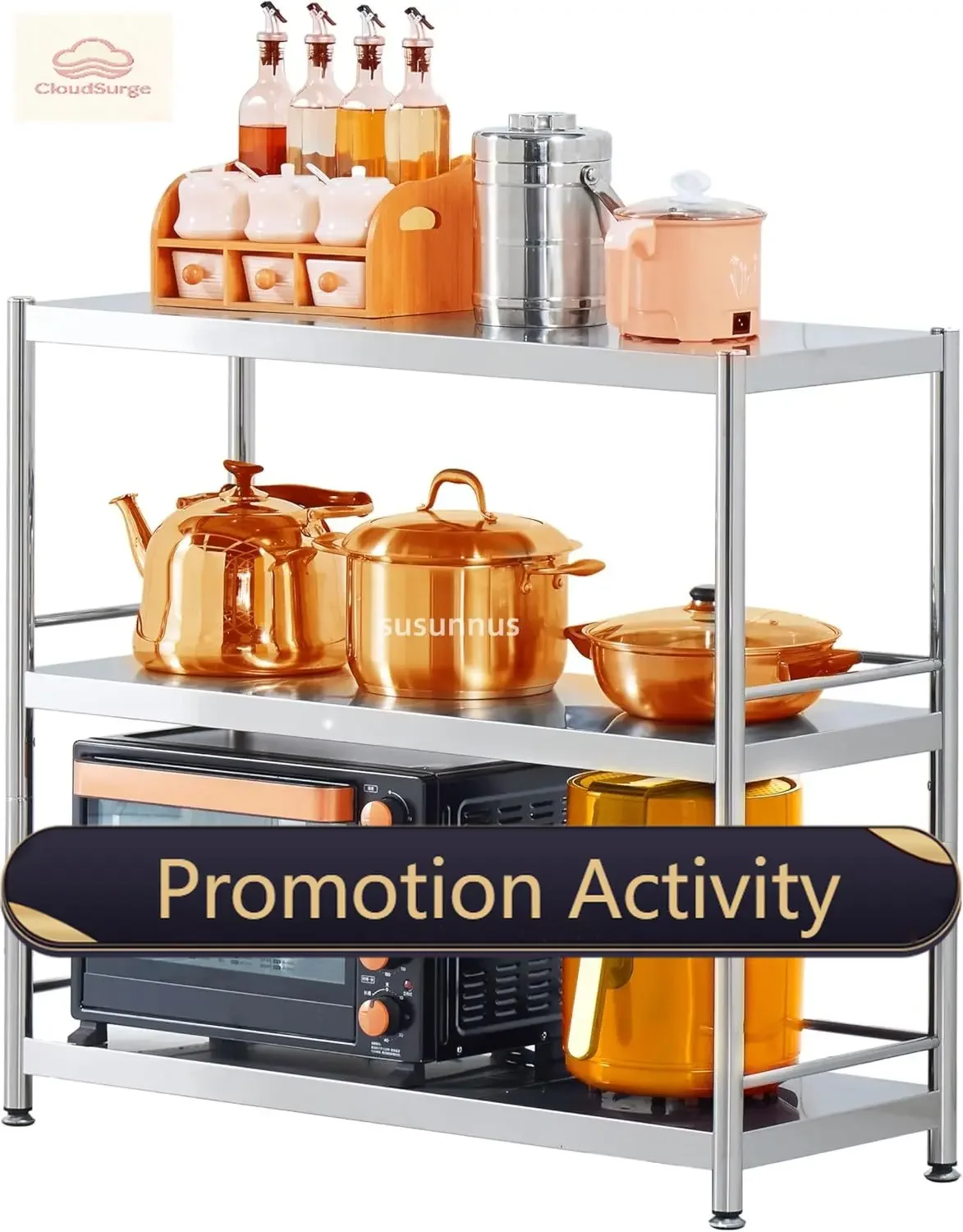 

susunnus Stainless Steel Shelves 3 Tier Storage Shelves for Kitchen Garage Shelves Heavy Duty Shelving Metal Shelving Units and