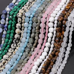 4mm 6mm Round Faceted Coin Loose Beads Natural Stone Lapis Lazuli Agates Obsidian Quartz Beads for Jewelry Making DIY Accessries