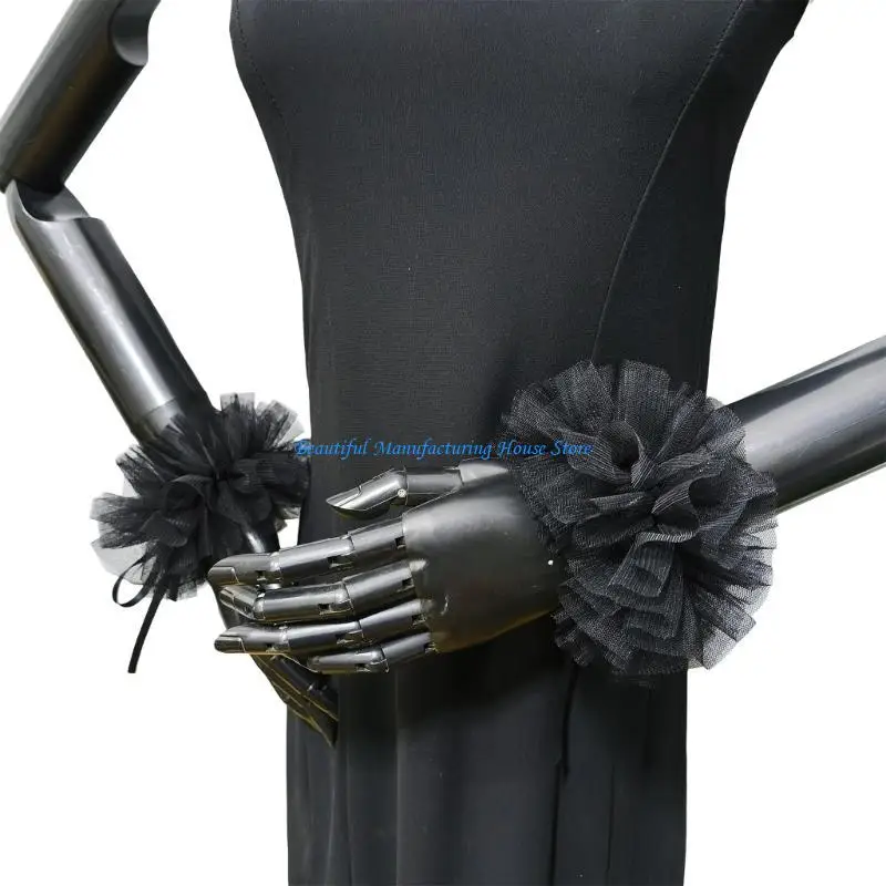 E56A Renaissances Victorian Neck Ruff Mesh Ruffled False Collar and Wrist Cuffs for Historical Themed Event Colonial Costume