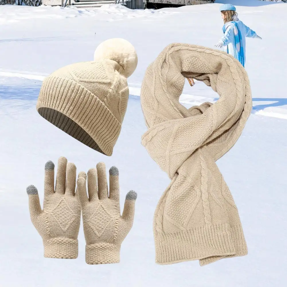 

Warm Knit Hat Scarf Gloves Men's Winter Hat Scarf Gloves Set Thick Knitted Warm Accessories for Outdoor Activities for Cold