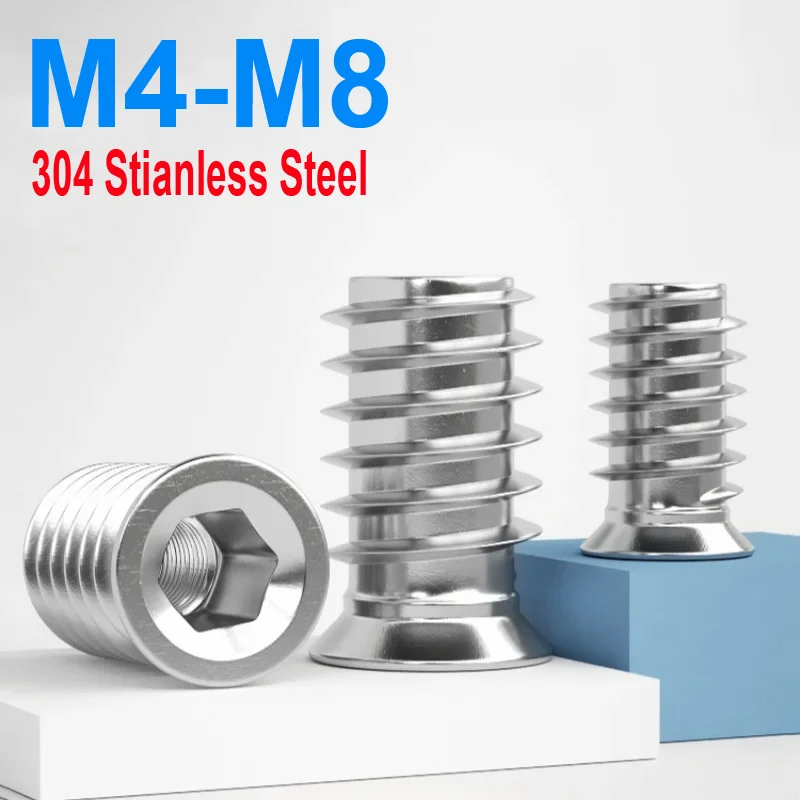 

M4 M5 M6 M8 304 Stianless Steel Hex Socket Drive Insert Nuts Threaded For Wood Furniture