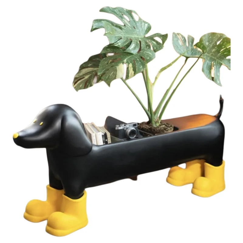 

floor-to-ceiling living room, dachshund dog flower box, balcony, outdoor large planter, shopping mall, hotel garden
