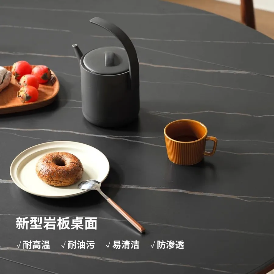 Slate small apartment folding dining table, black walnut all solid wood, simple retractable round table