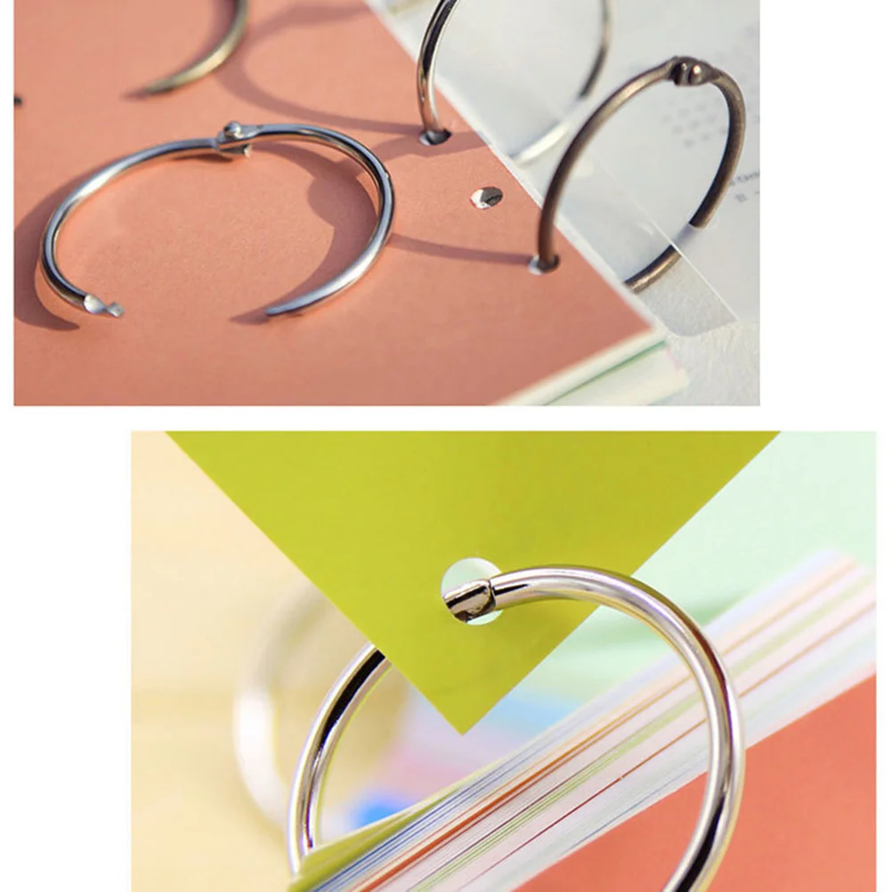 100Pcs Metal Loose Leaf Rings Book Circle Binding Snap Ring Key Ring Photo Album Buckle Silver 20mm for Study Office