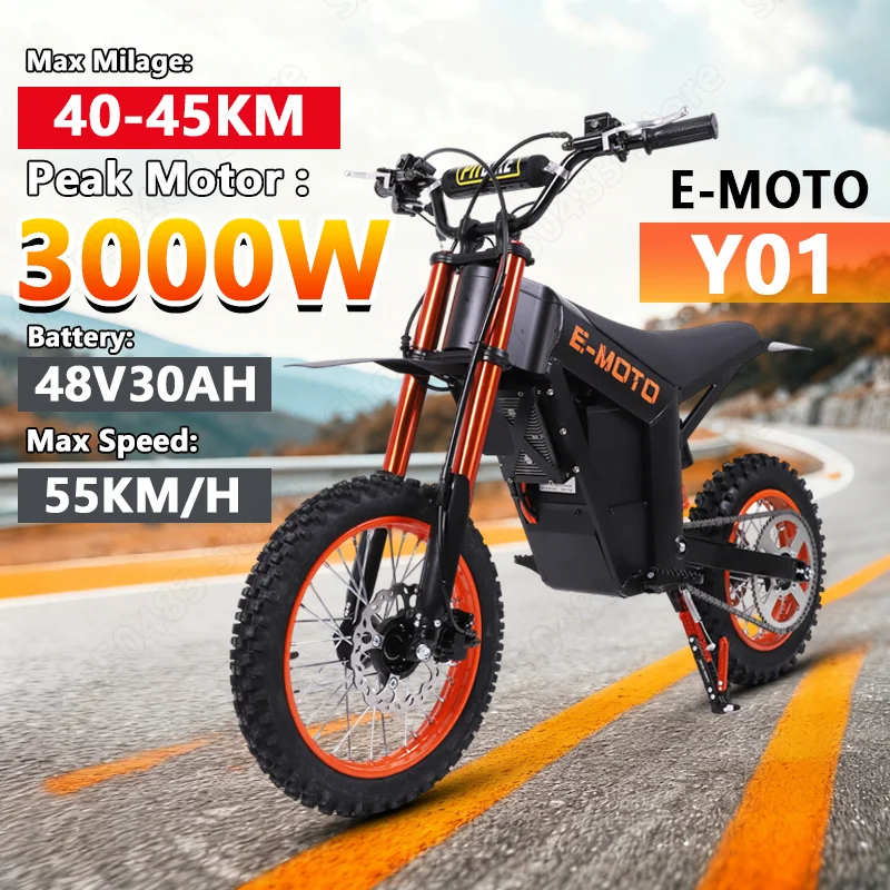 Y01 E-Bike Peak Power 3000W 48V30AH Battery Electric Bicycle 14-Inch Front-12-Inch Rear Tire Hydraulic Brak Aldult Electric Bike