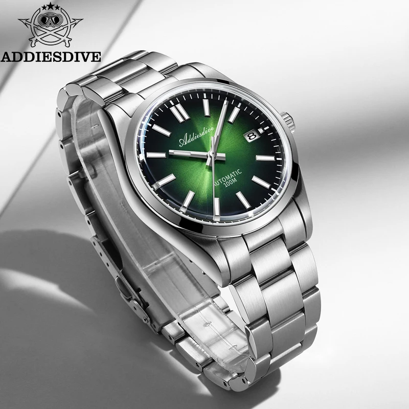 ADDIESDIVE Watch New Sappire Red Gradient Sunburst Dial Luxury NH35 Automatic Watch AD2071 Waterproof 100m Dress Men Wristwatch