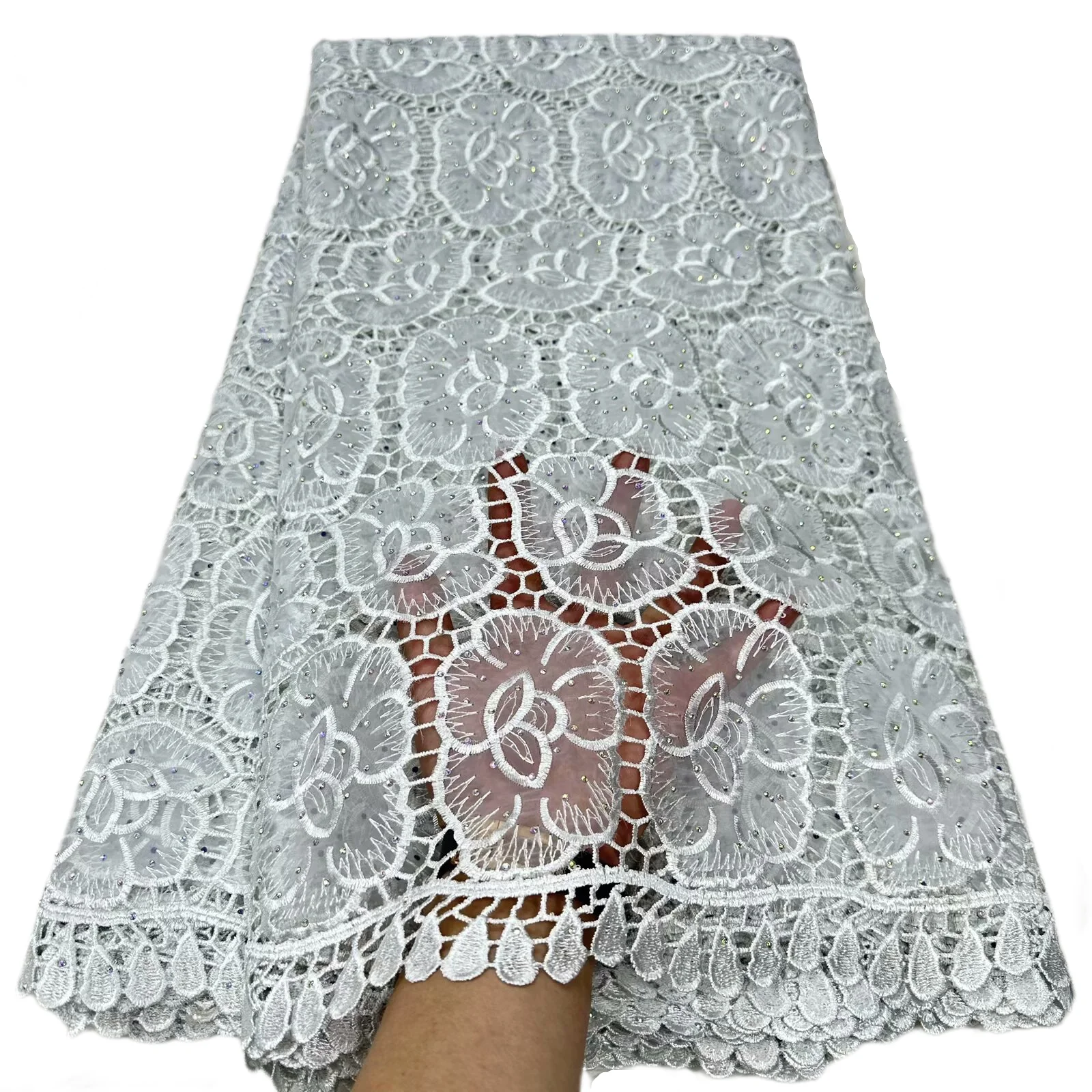 

New African Organza Guipure Cord Lace 2025 High Quality Nigerian Stones Water Soluble Lace For Women Wedding Party Dress Sewing