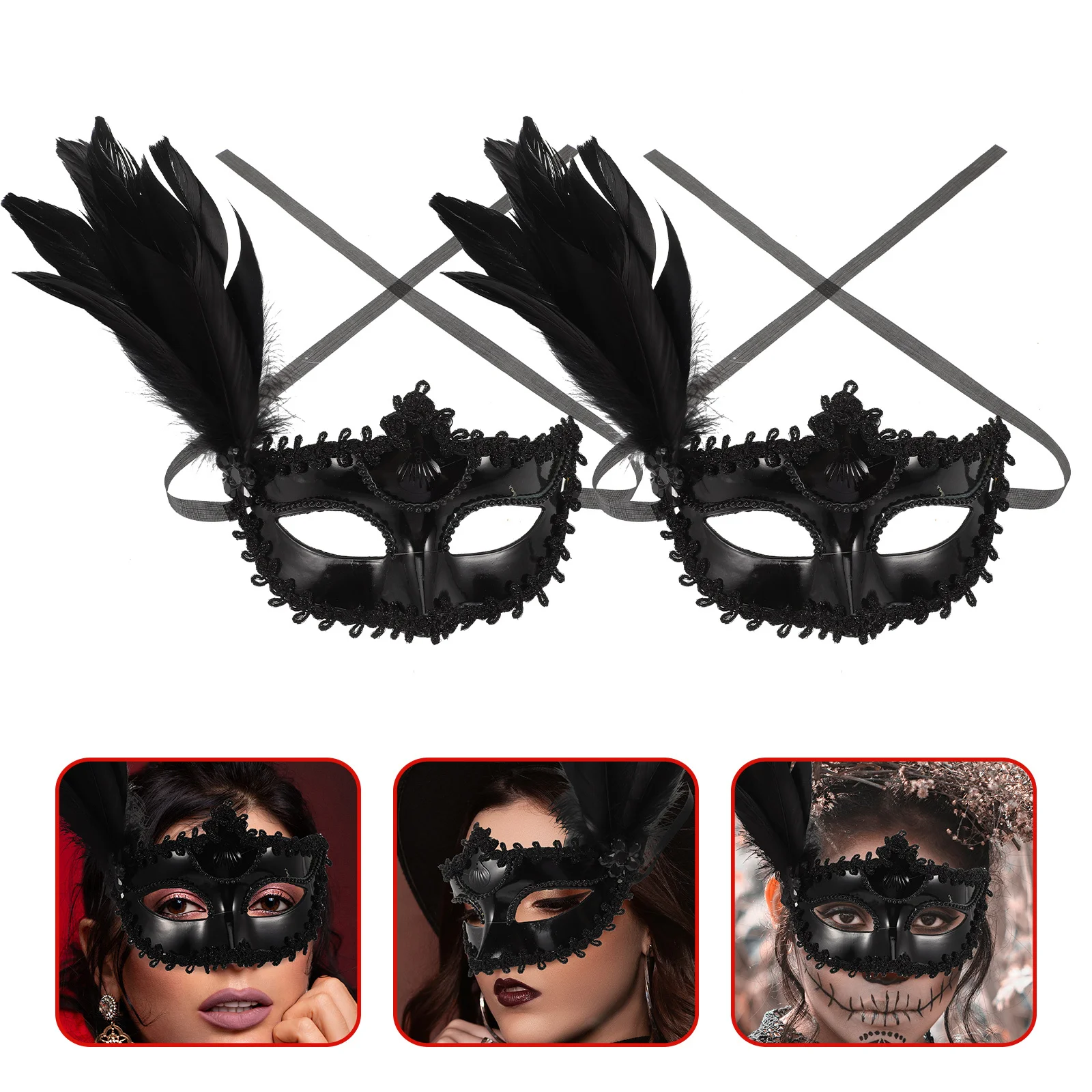 

2pcs Decorated Carnival Plumes Mask For Women Japanese Style Cosplay Party Festival Adult Masquerade Masks Costume Party