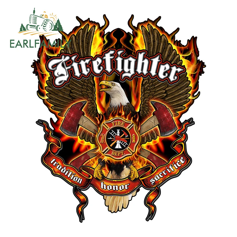 EARLFAMILY 13cm x 10.9cm FireFighters with Eagle Car Sticker First Responder Decal Fire Department Vinyl Sticker for Car Truck