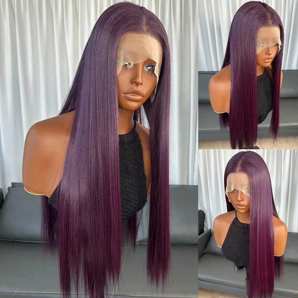 

Фиолетовый прямой парик с кружевной передней частью, синтетический парик 13x4 HD, модный стиль, подходит для всех.