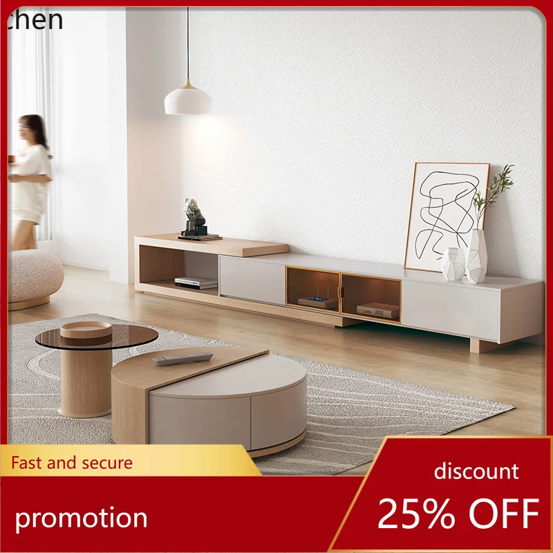 HT stretch and telescopic light luxury Japanese glass small apartment living room home modern and simple
