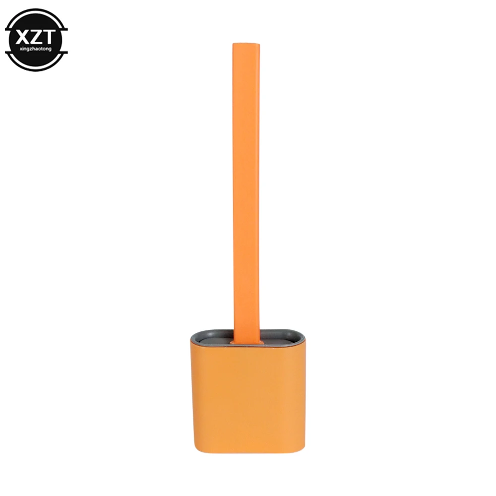 With Base Toilet Brush Silicone WC Cleaning brush Flat Head Flexible Soft Bristle Brush with Quick Drying Holder Set