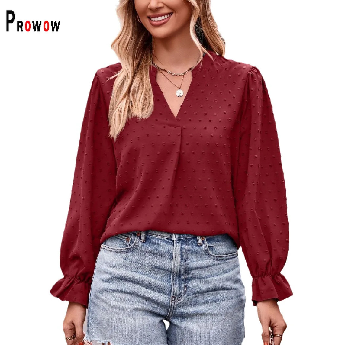 Prowow White Long Sleeve Women Blouses V-neck Yellow Slim Fit Office Lady Outfits 2025 New Casual Female Tops Clothes Black