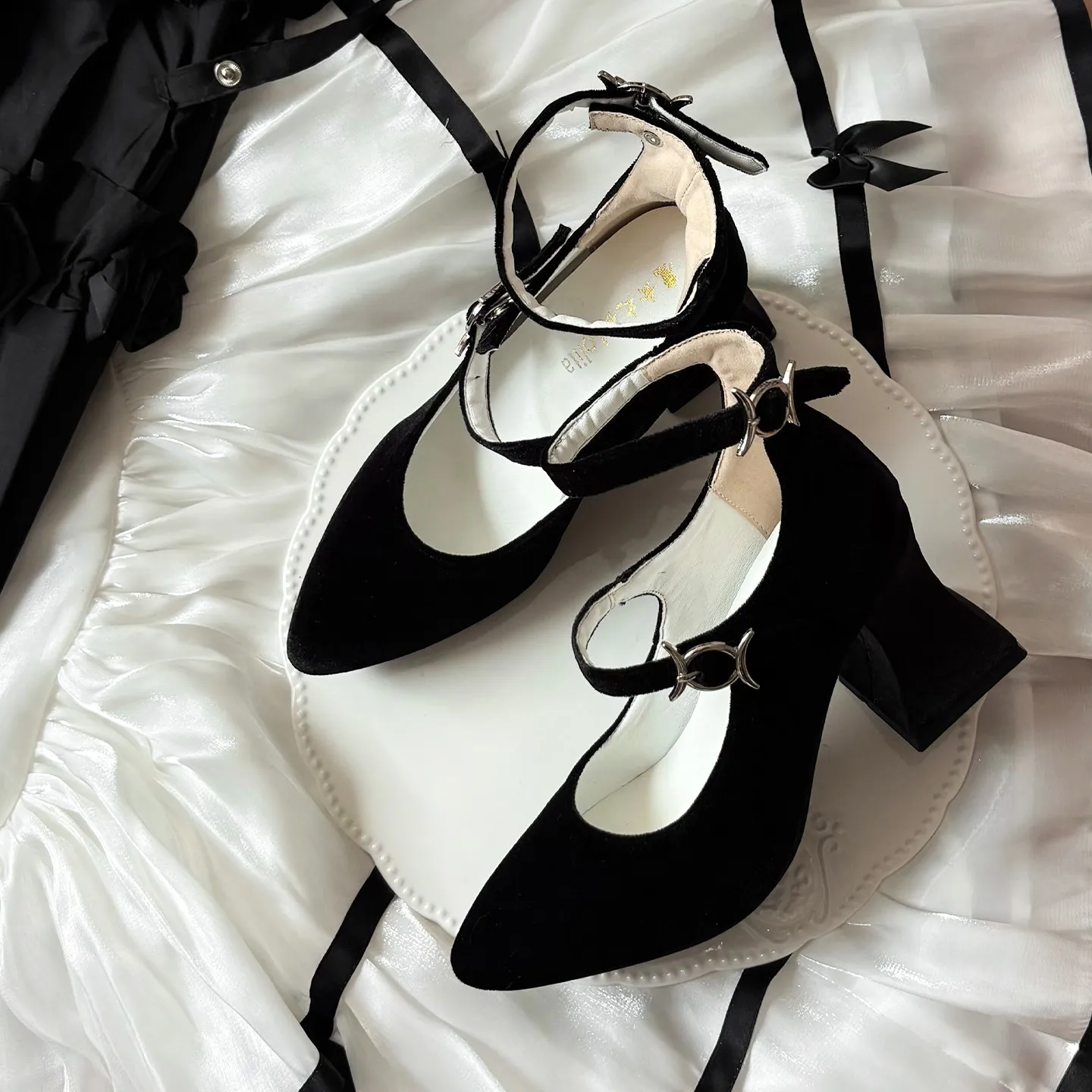 

Witch's Night Original Thorn Rose Lolita Pointed Suede Coarse Heel Elegant French High Heels Luo Shoes Sweet Girl Shoes