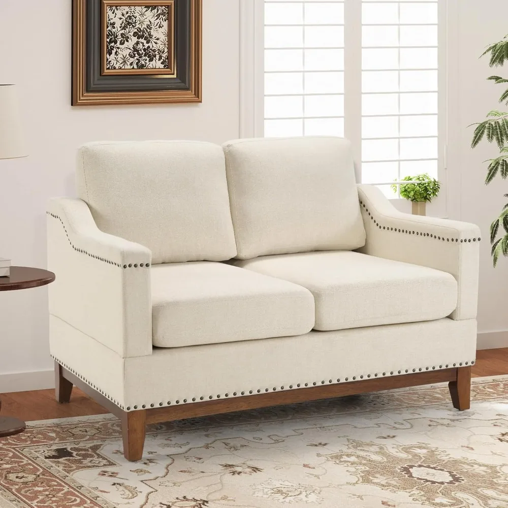 

Vintage 2-Seater Upholstered Loveseat Sofa with Nailhead Trim, High-Density Foam Cushion & Solid Wood Legs, Soft Fabric Couch fo