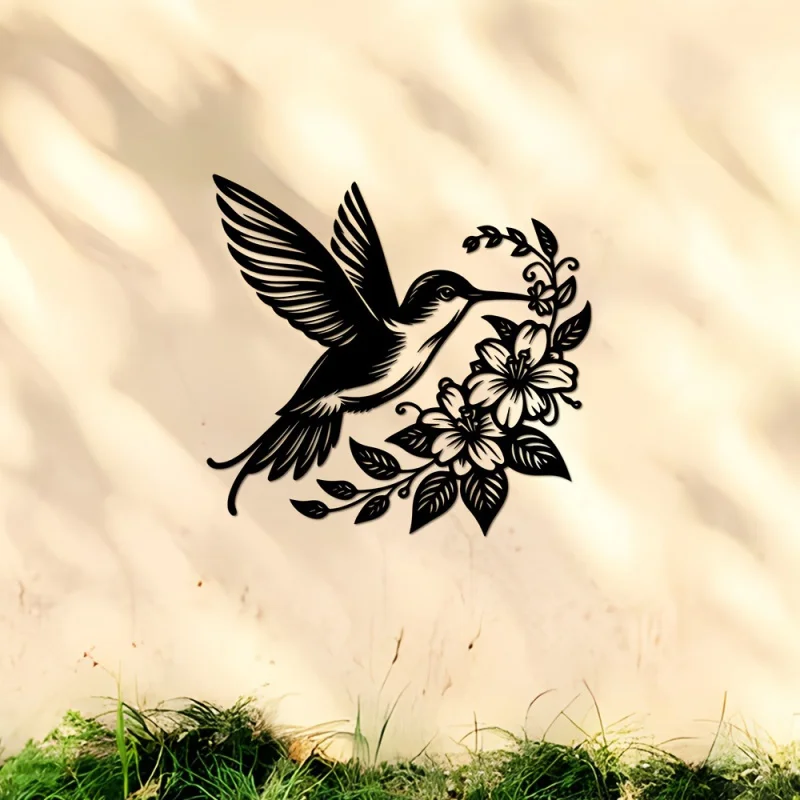 1Pc Metal Hummingbird Flower Wall Art Decor for Home Garden Porch Living Room Bedroom Dining Indoor Outdoor Bird Gift