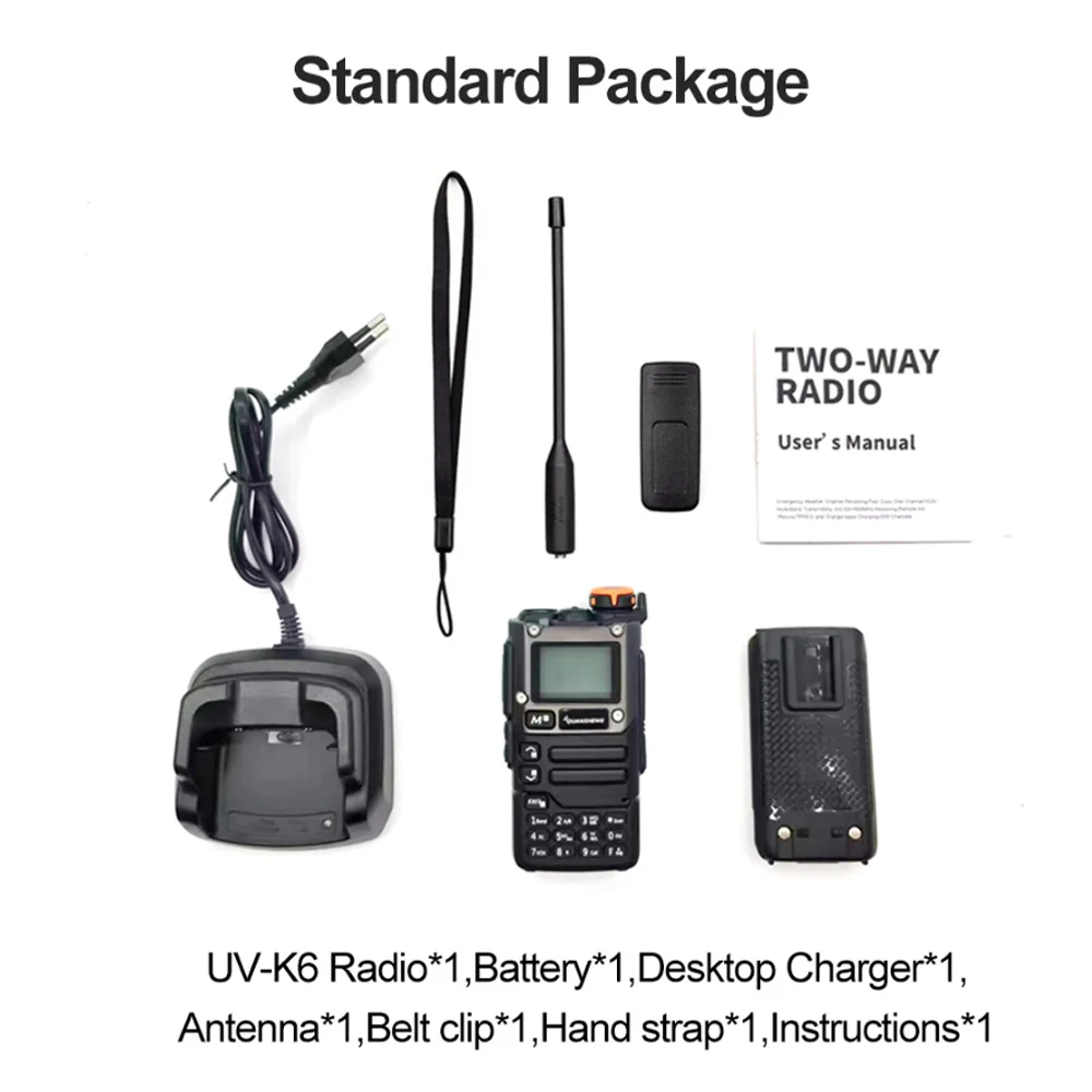 Anysecu QuanSheng UV-K6 UV-K5(8) Walkie Talkie 5W  UHF VHF Airband Radio 200 Channels NOAA Weather Alert Type C Charger