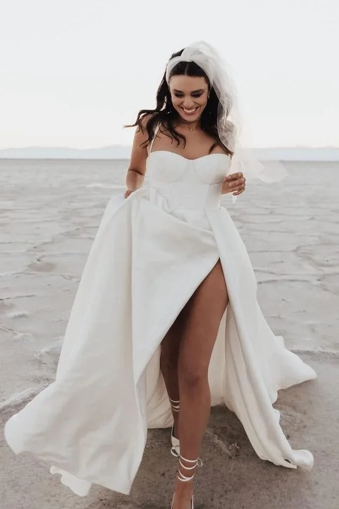 Vestidos de casamento de cetim, uma linha, querida, vestidos de noiva, querida, praia, 2021