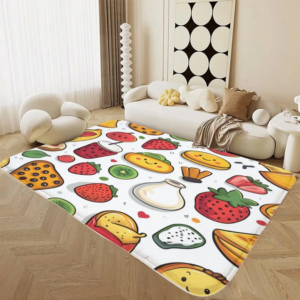 

Fruit Print Rug, Modern Decorative Room Rug,Fruit Color, Machine Made, Indoor Use, Stain Resistant, Water Resistant, Area Rug
