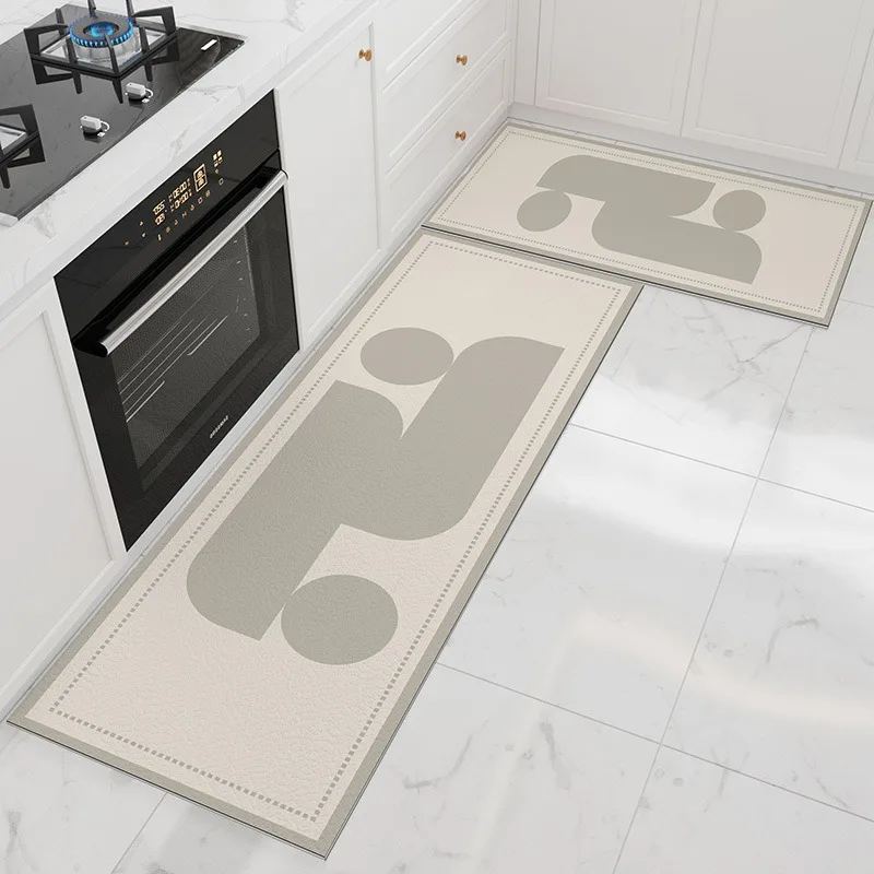 Kitchen floor mat Oil-proofwaterproof wipeable carpet PVC leather wash-free non-slip rug Minimalist geometric texture strip mats