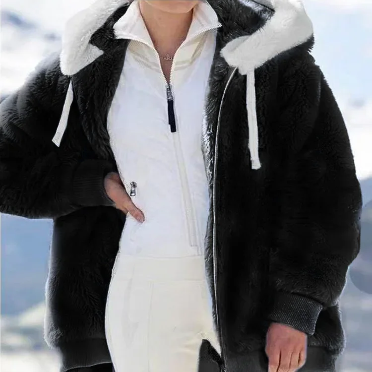 

Women's 2024 Ultra Hot Sale New Fashion Autumn and Winter Loose Warm Furry Zipper Hooded Trendy Coat Sweatshirt